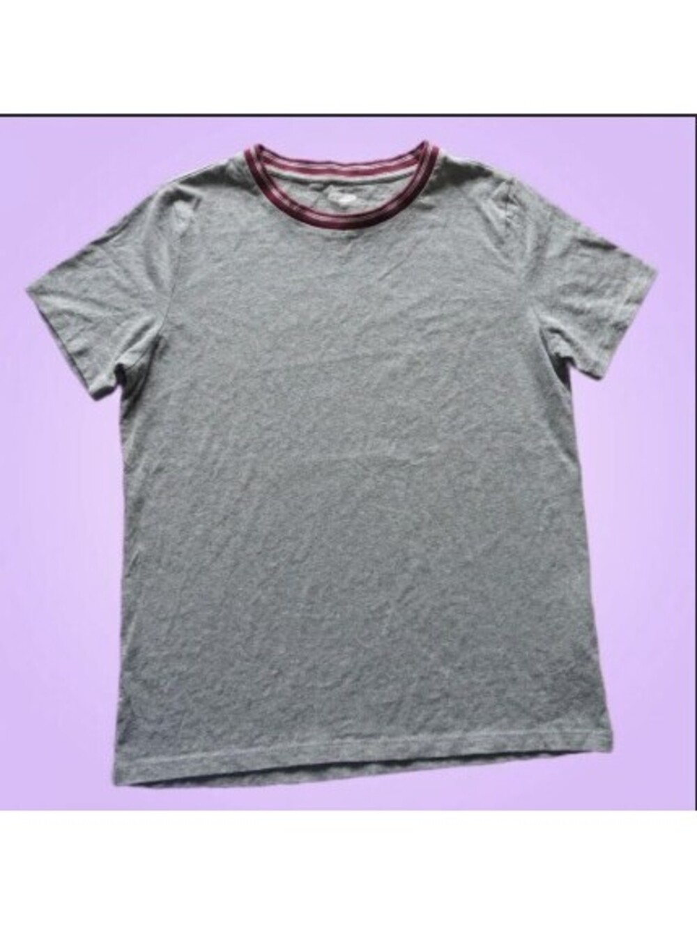 Old Navy Womens Small Gray T-Shirt Short Sleeve Maroon Contrast Collar Top